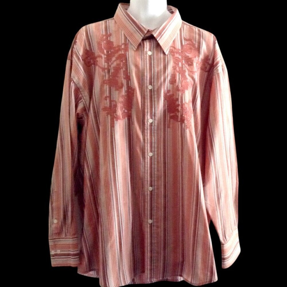 Empra Men's Shirt 3XL Striped Orange Beige Black Embroidered